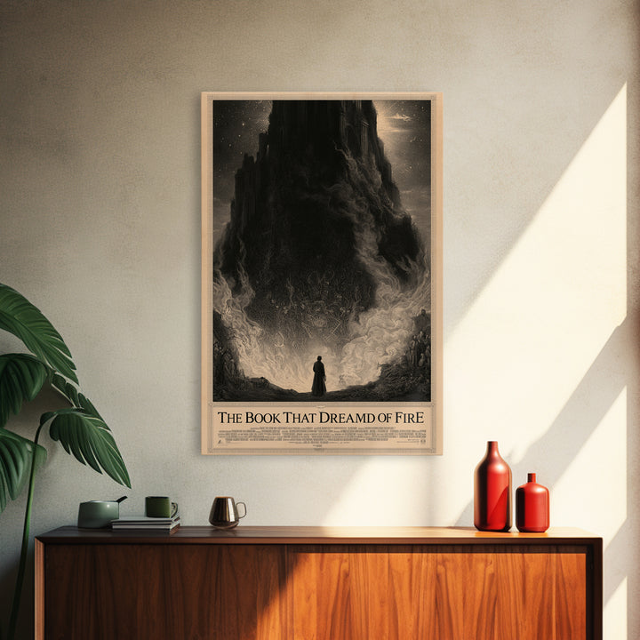 The Book That Dreamed Of Fire, English Language Horror Movie Poster, Gothic Engraving Art, Gothic Cinema Wall Art, Framed Canvas Print