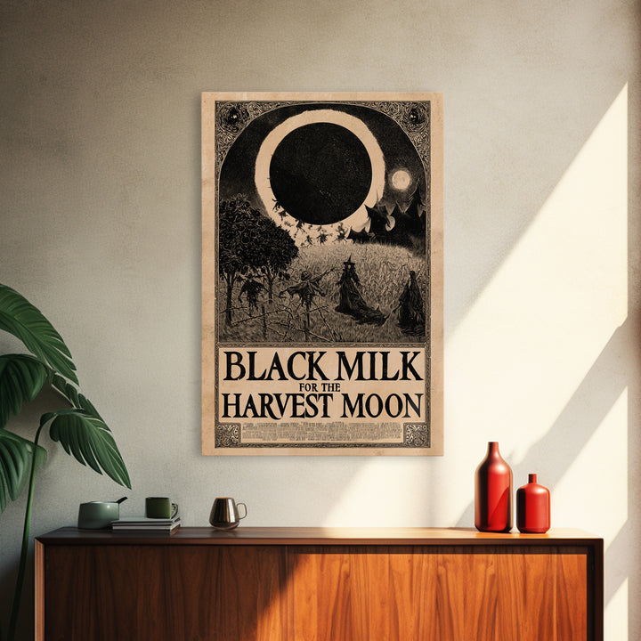 Black Milk For The Harvest Moon, English Language Horror Movie Poster, Decadent Line Art, Classic Monster Poster, Canvas Print