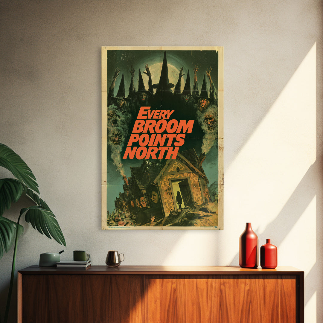 Every Broom Points North, English Language Horror Movie Poster, 1970s Horror Art, Retro Horror Movie Art, Framed Canvas Print