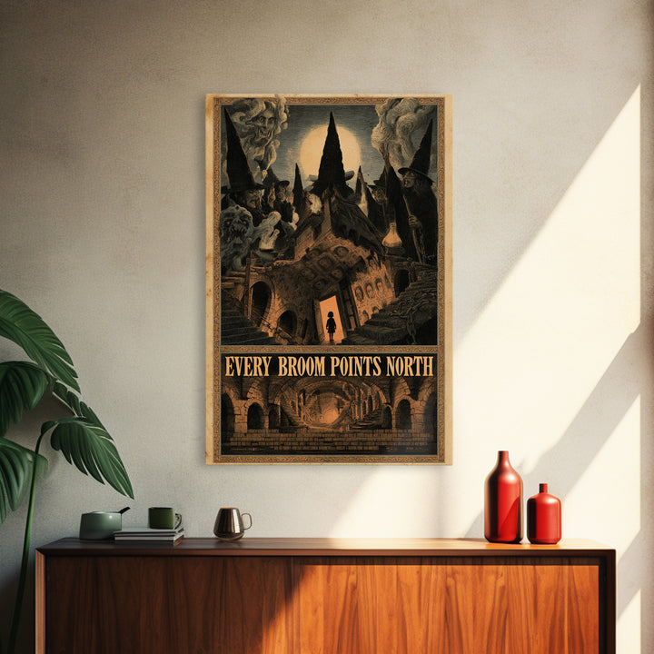 Every Broom Points North, English Language Horror Movie Poster, Architectural Etching Art, Cult Horror Poster, Canvas Print
