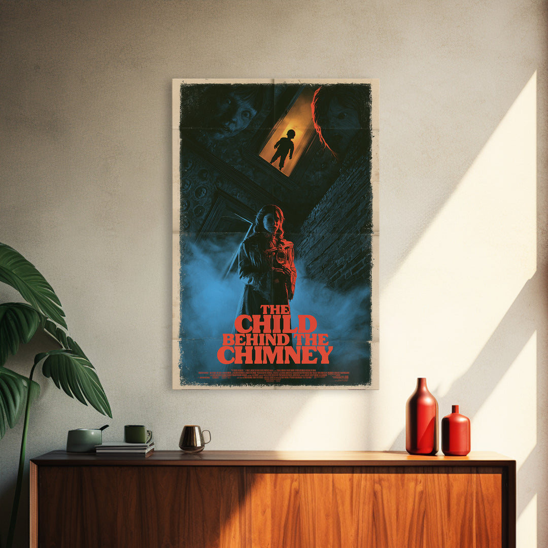 The Child Behind The Chimney, English Language Horror Movie Poster, 1980s Vhs Nightmare Cover Inspired Art, Cult Horror Poster, Canvas Print