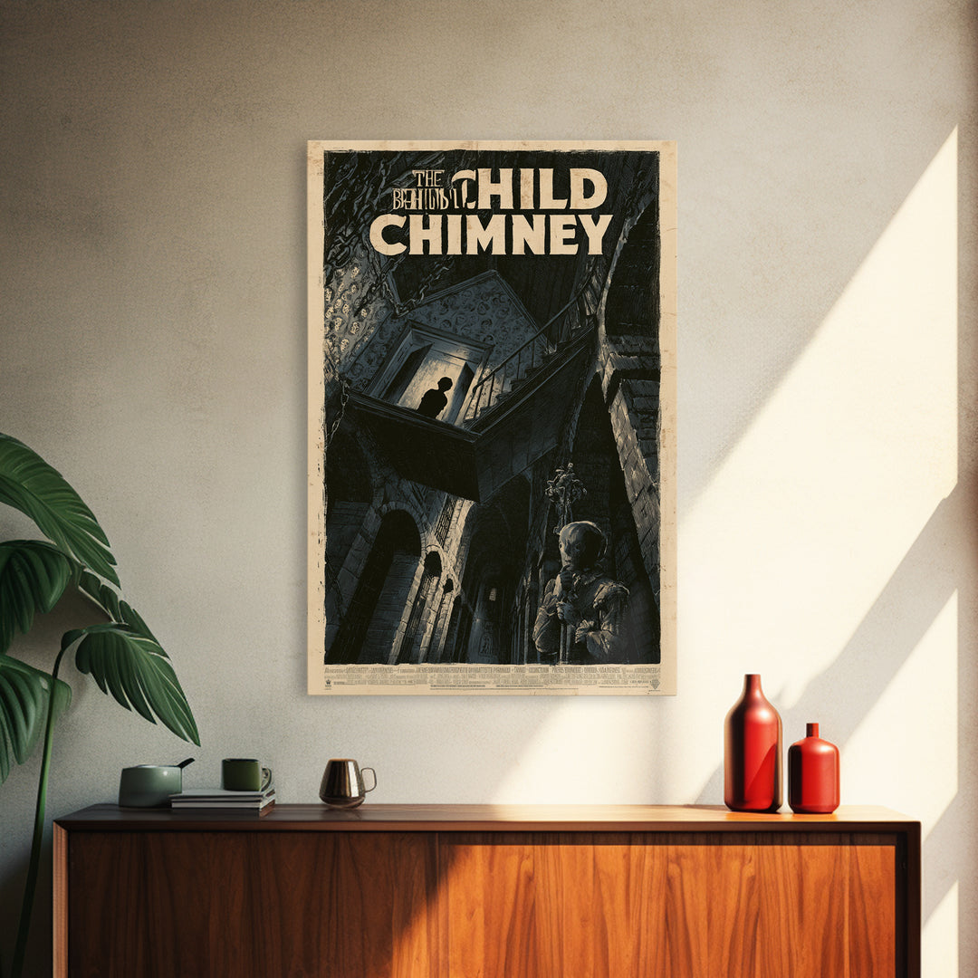 The Child Behind The Chimney, English Language Horror Movie Poster, Architectural Etching Art, Classic Monster Poster