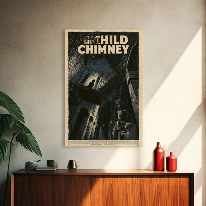 The Child Behind The Chimney, English Language Horror Movie Poster, Architectural Etching Art, Classic Monster Poster