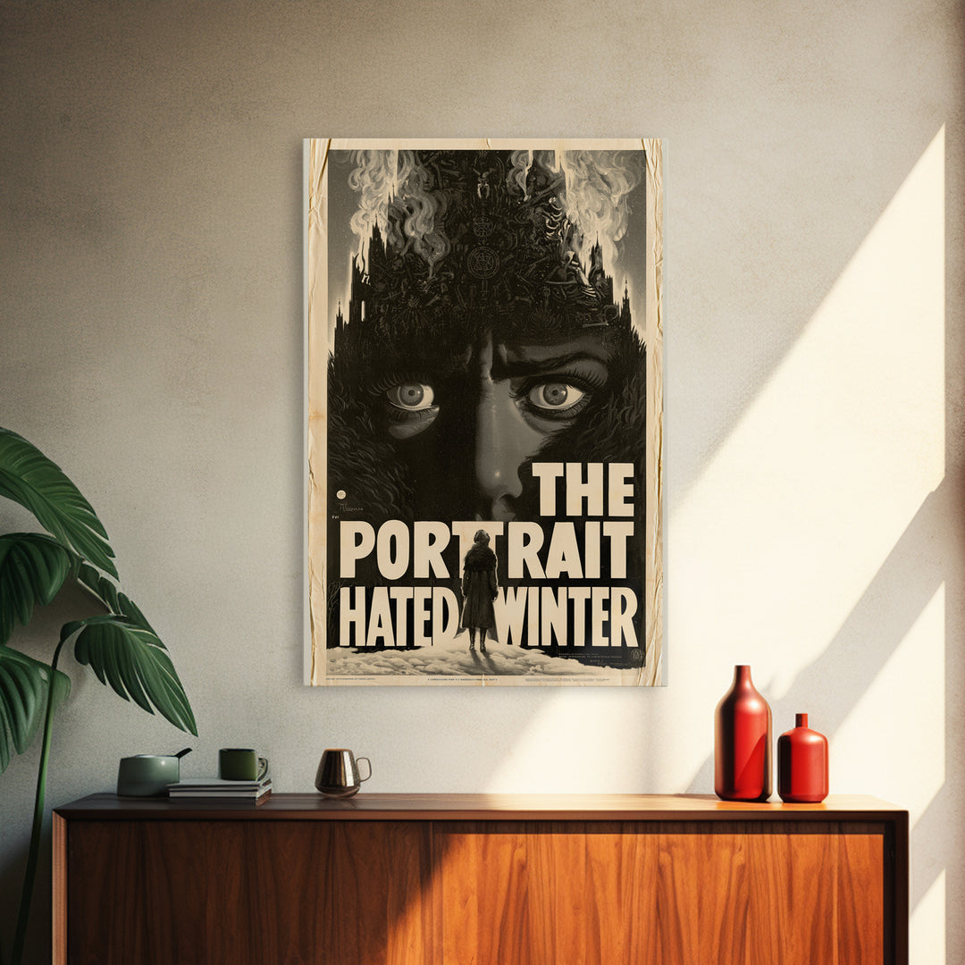 The Portrait That Hated Winter, English Language Horror Movie Poster, 1930s Horror Art, Gothic Cinema Wall Art, Framed Canvas Print
