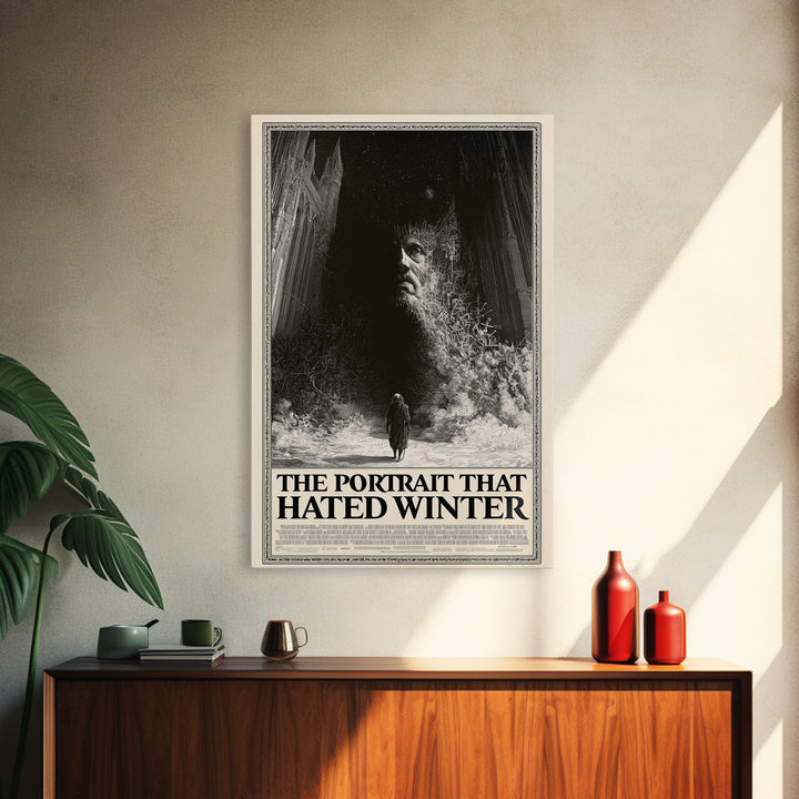 The Portrait That Hated Winter, English Language Horror Movie Poster, Gothic Engraving Art, Retro Horror Movie Art, Framed Canvas Print