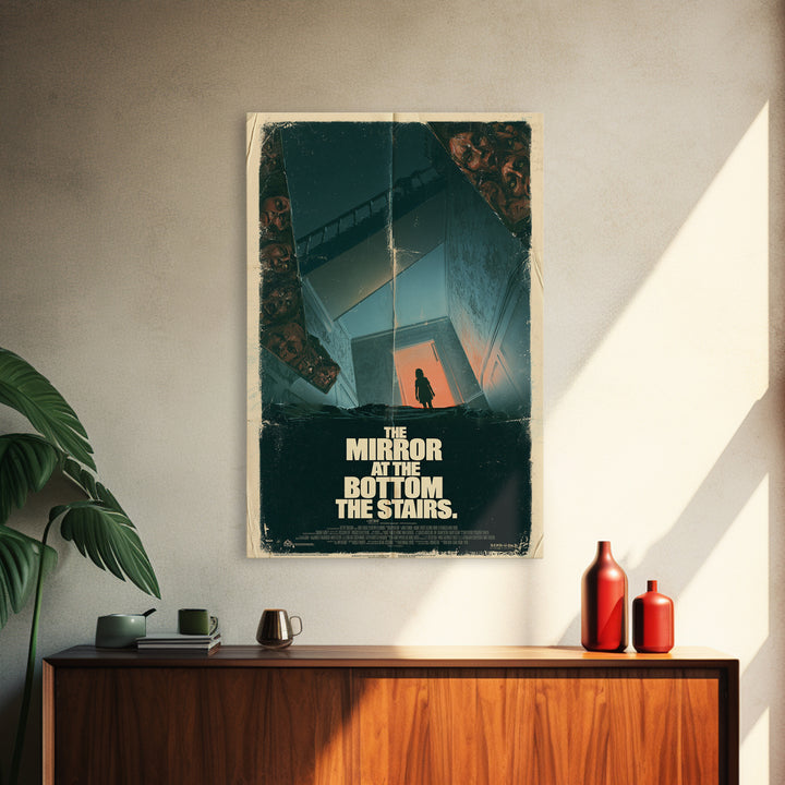 The Mirror At The Bottom Of The Stairs, English Language Horror Movie Poster, 1970s Horror Art, Cult Horror Poster, Framed Canvas Print