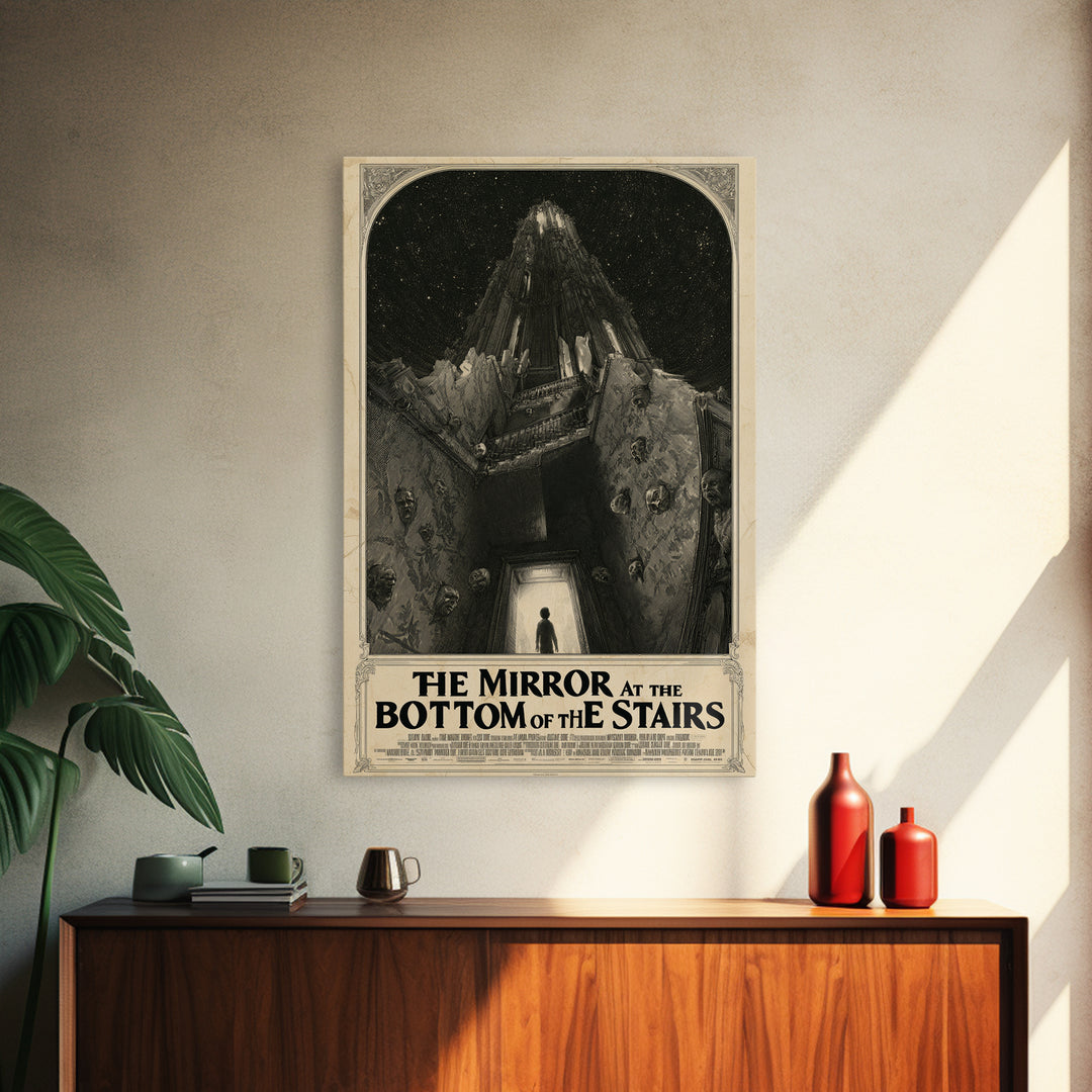 The Mirror At The Bottom Of The Stairs, English Language Horror Movie Poster, Gothic Engraving Art, Cult Horror Poster, Horror Wall Art