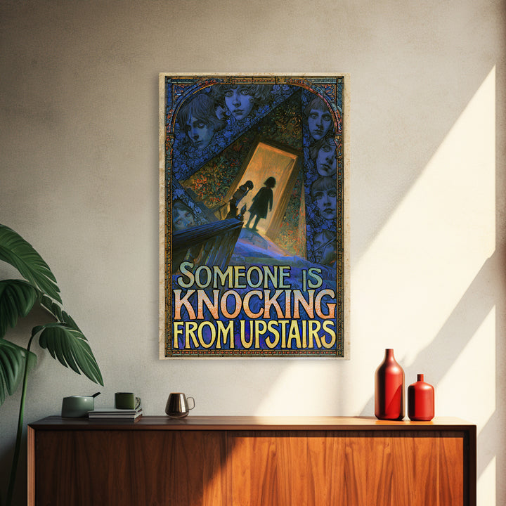 Someone Is Knocking From Upstairs, English Language Horror Movie Poster, Stained Glass Gothic Art, Classic Monster Poster, Canvas Print