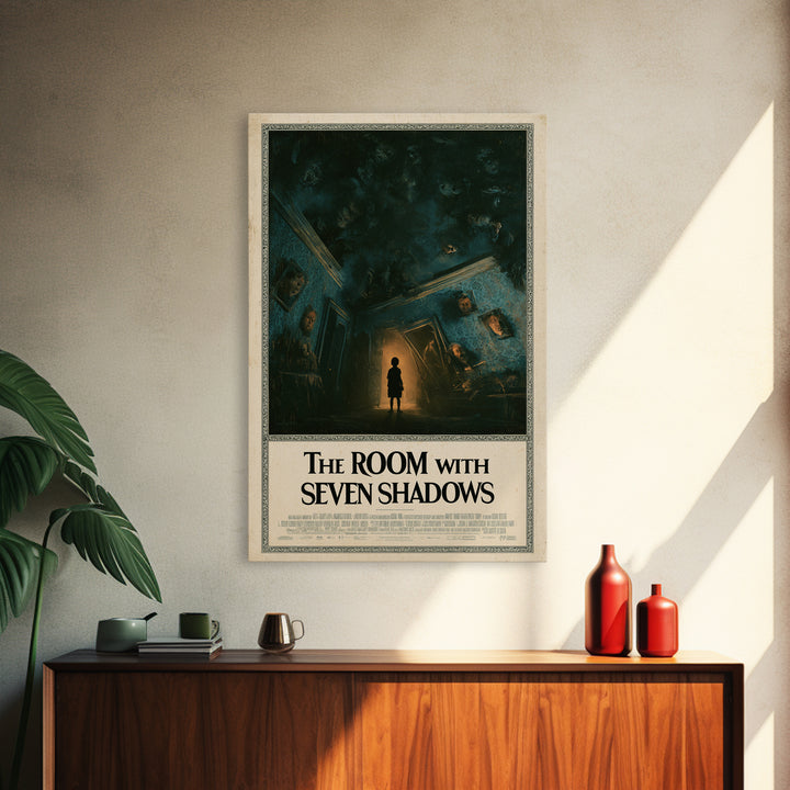 The Room With Seven Shadows, English Language Horror Movie Poster, Dark Romantic Horror Art, Gothic Cinema Wall Art, Framed Canvas Print
