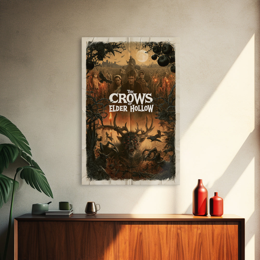 The Crows Of Elder Hollow, English Language Horror Movie Poster, 1960s Horror Art, Gothic Cinema Wall Art, Framed Canvas Print