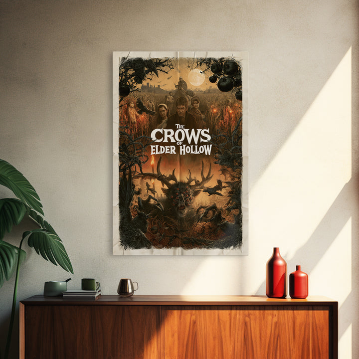 The Crows Of Elder Hollow, English Language Horror Movie Poster, 1960s Horror Art, Gothic Cinema Wall Art, Framed Canvas Print