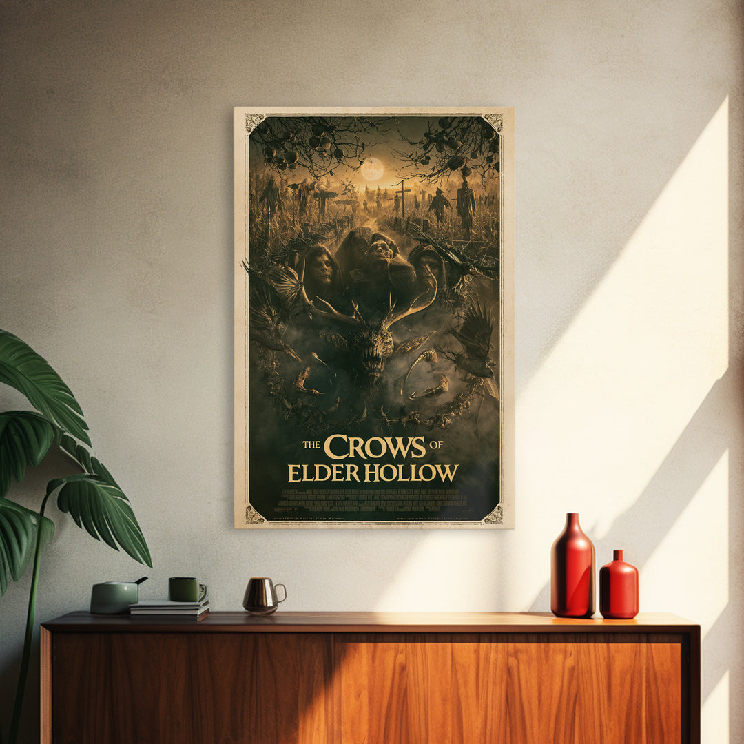 The Crows Of Elder Hollow, English Language Horror Movie Poster, Dark Romantic Horror Art, Retro Horror Movie Art, Canvas Print
