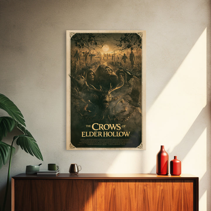 The Crows Of Elder Hollow, English Language Horror Movie Poster, Dark Romantic Horror Art, Retro Horror Movie Art, Canvas Print