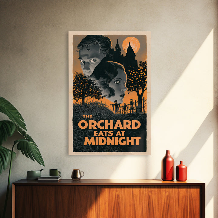 The Orchard Eats At Midnight, English Language Horror Movie Poster, 1930s Horror Art, Retro Horror Movie Art, Framed Canvas Print