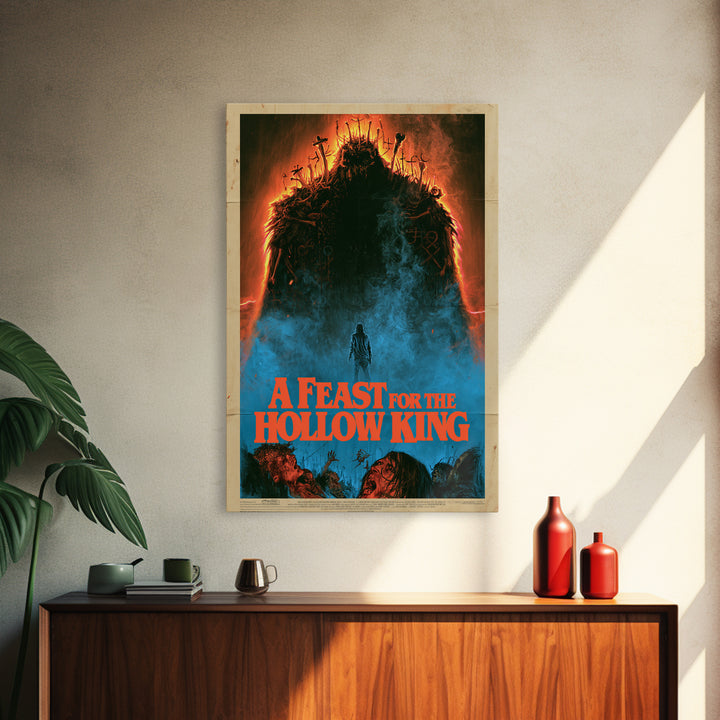 A Feast For The Hollow King, English Language Horror Movie Poster, 1980s Vhs Nightmare Cover Inspired Art, Cult Horror Poster