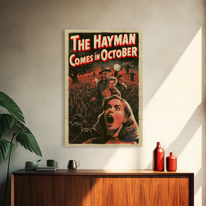 The Hayman Comes In October, English Language Horror Movie Poster, 1950s Creature-Feature One-Sheet Inspired Art, Gothic Cinema Wall Art