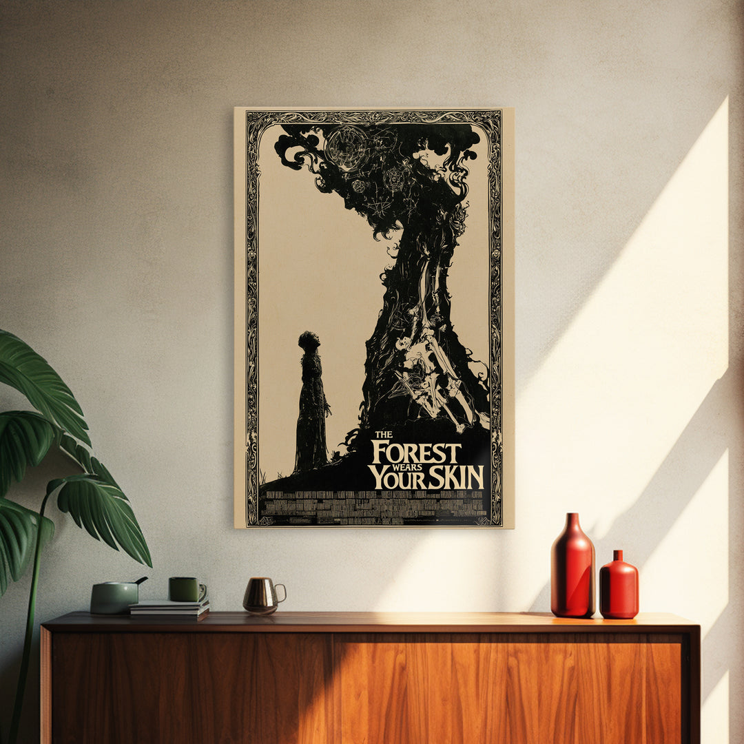 The Forest Wears Your Skin, English Language Horror Movie Poster, Decadent Line Art, Retro Horror Movie Art, Framed Canvas Print