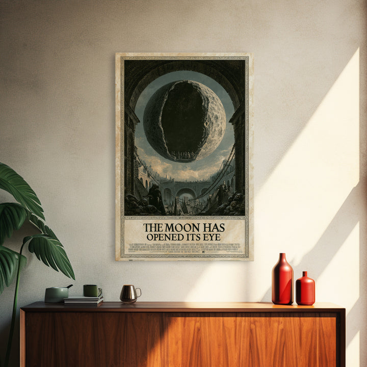 The Moon Has Opened Its Eye, English Language Horror Movie Poster, Architectural Etching Art, Retro Horror Movie Art