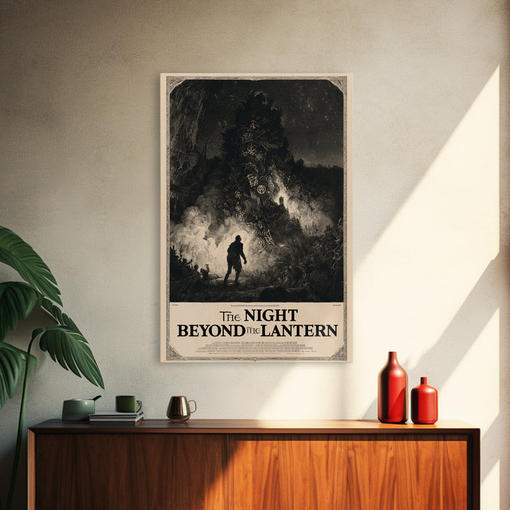 The Night Beyond The Lantern, English Language Horror Movie Poster, Gothic Engraving Art, Cult Horror Poster, Framed Canvas Print