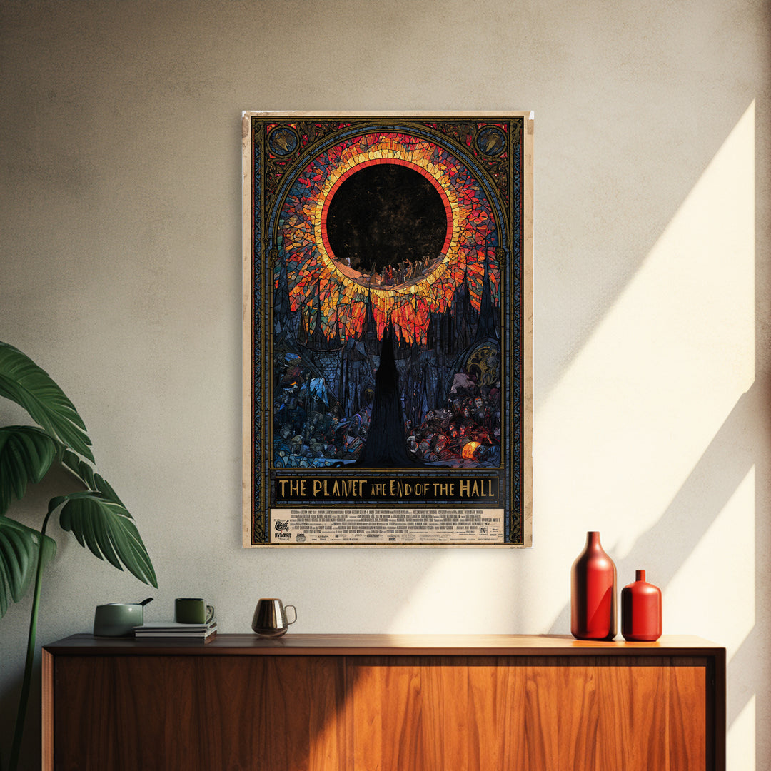 The Planet At The End Of The Hall, English Language Horror Movie Poster, Stained Glass Gothic Art, Gothic Cinema Wall Art, Canvas Print
