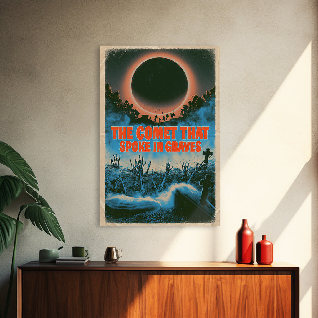 The Comet That Spoke In Graves, English Language Horror Movie Poster, 1980s Vhs Nightmare Cover Inspired Art, Cult Horror Poster