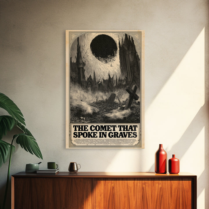 The Comet That Spoke In Graves, English Language Horror Movie Poster, Gothic Engraving Art, Retro Horror Movie Art, Canvas Print