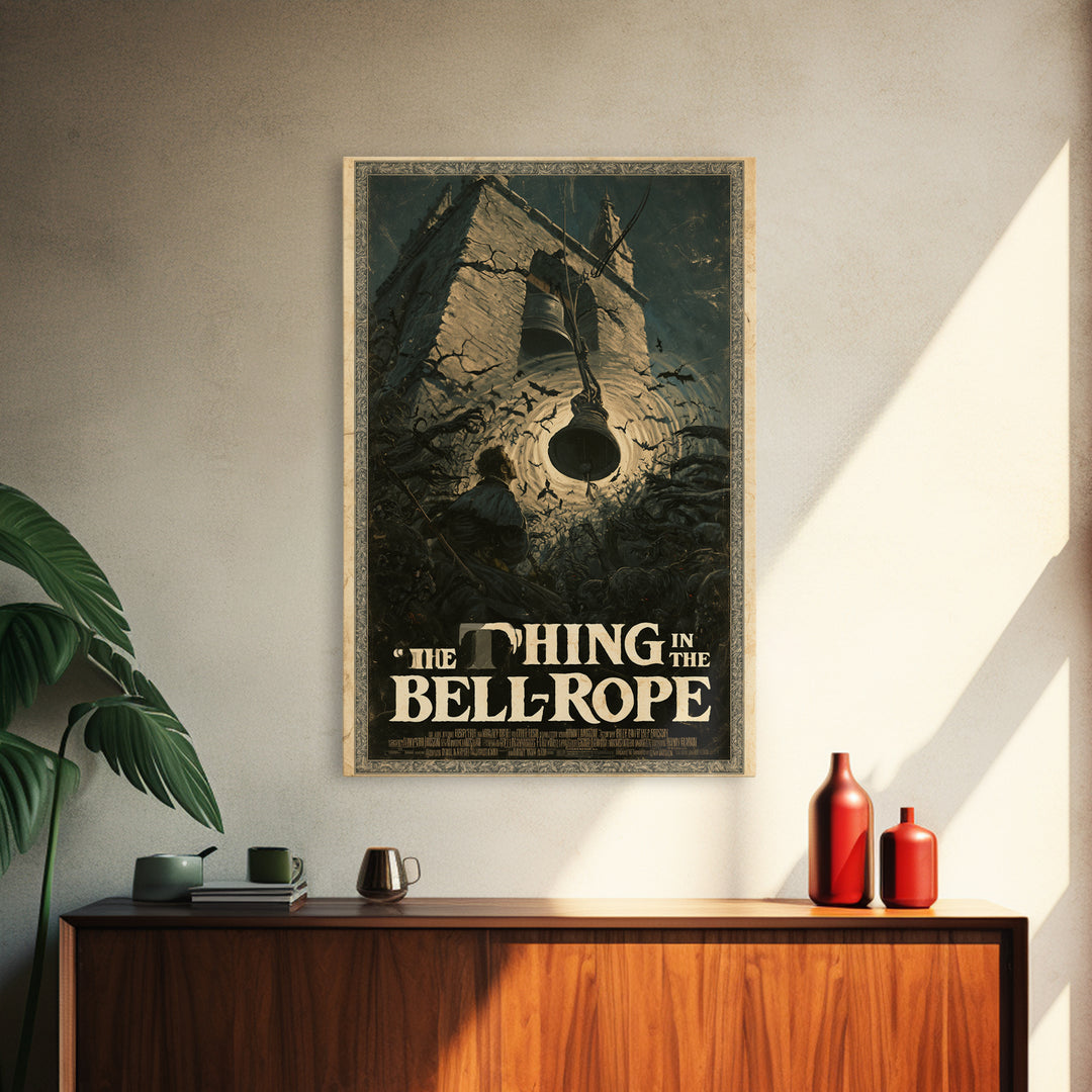 The Thing In The Bell-Rope, English Language Horror Movie Poster, Gothic Nightmare Art, Retro Horror Movie Art, Framed Canvas Print