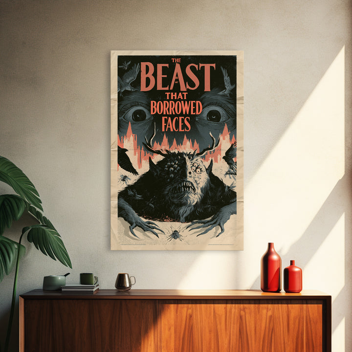 The Beast That Borrowed Faces, English Language Horror Movie Poster, 1930s Horror Art, Cult Horror Poster, Framed Canvas Print