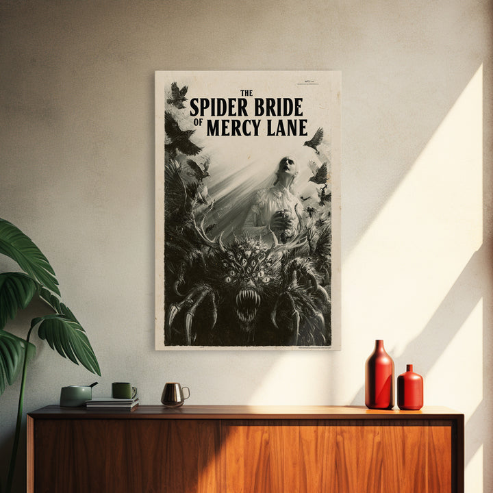 The Spider Bride Of Mercy Lane, English Language Horror Movie Poster, 1930s Horror Art, Retro Horror Movie Art, Framed Canvas Print