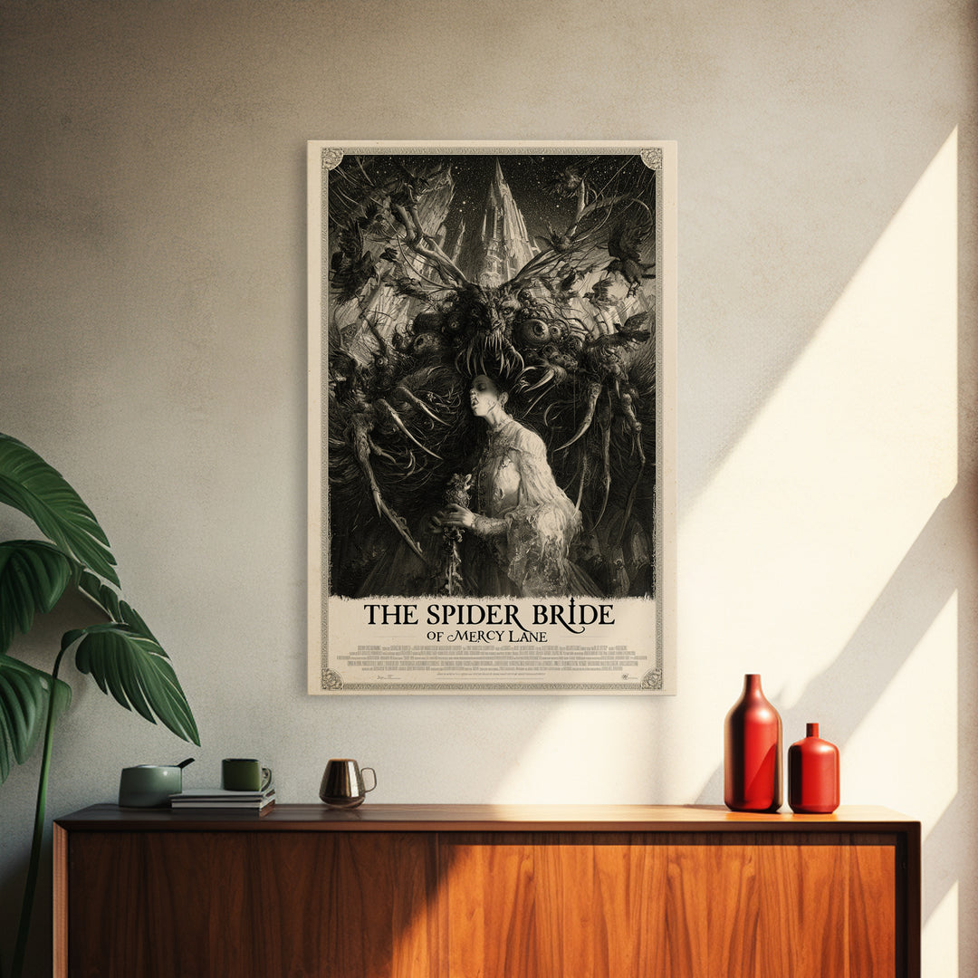 The Spider Bride Of Mercy Lane, English Language Horror Movie Poster, Gothic Engraving Art, Gothic Cinema Wall Art, Canvas Print