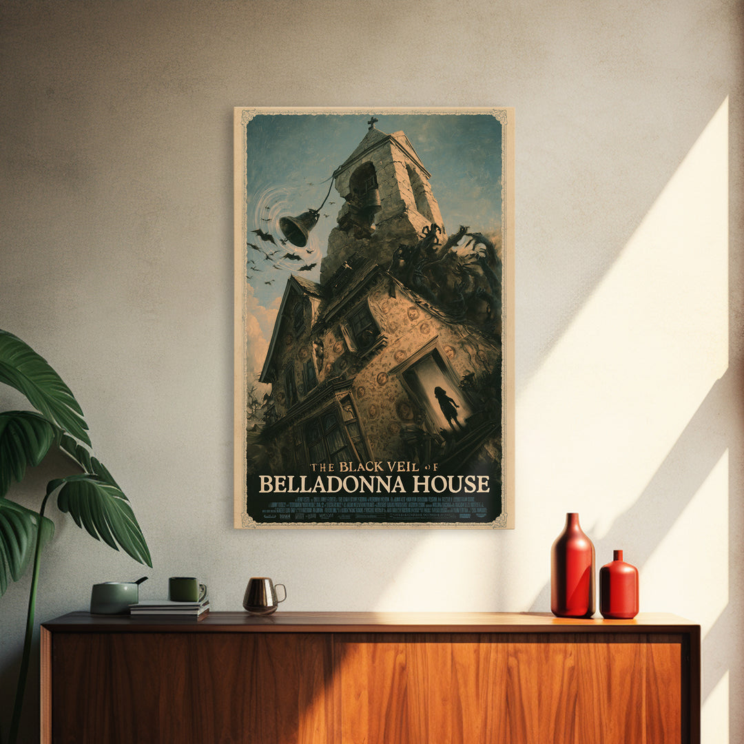 The Black Veil Of Belladonna House, English Language Horror Movie Poster, Gothic Nightmare Art, Classic Monster Poster, Canvas Print