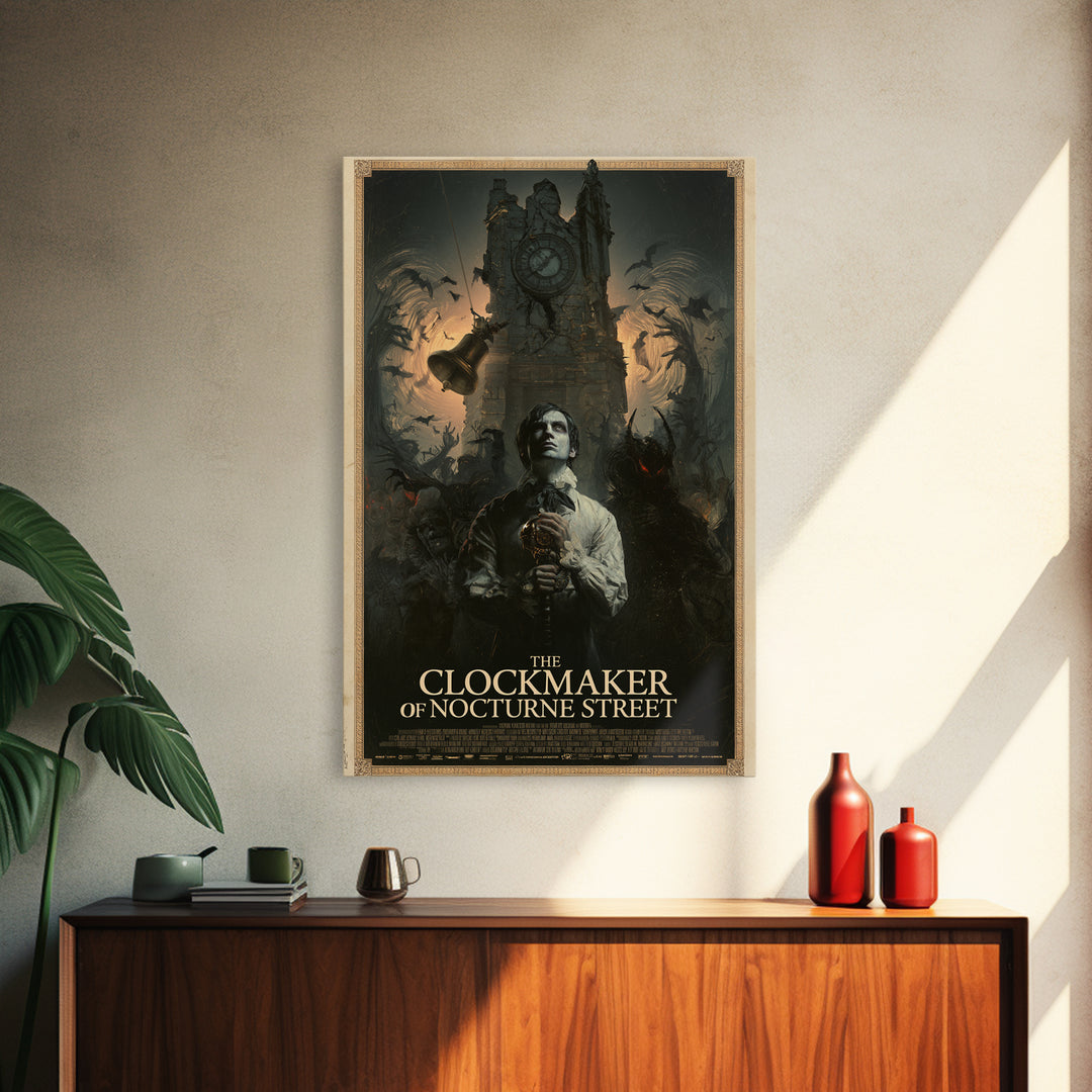The Clockmaker Of Nocturne Street, English Language Horror Movie Poster, Gothic Nightmare Art, Retro Horror Movie Art