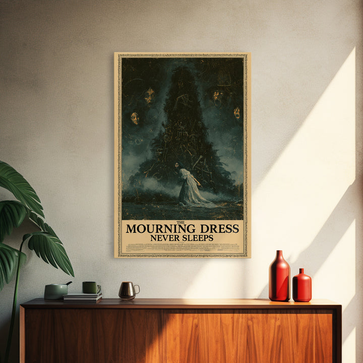 The Mourning Dress Never Sleeps, English Language Horror Movie Poster, Dark Romantic Horror Art, Cult Horror Poster, Canvas Print