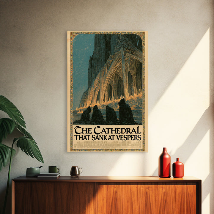 The Cathedral That Sank At Vespers, English Language Horror Movie Poster, Stained Glass Gothic Art, Gothic Cinema Wall Art, Canvas Print