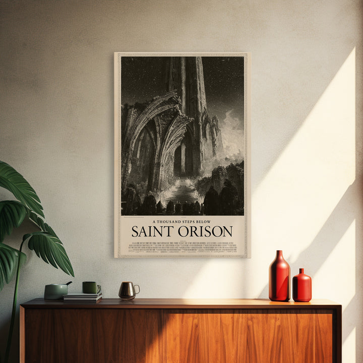 A Thousand Steps Below Saint Orison, English Language Horror Movie Poster, Gothic Engraving Art, Retro Horror Movie Art