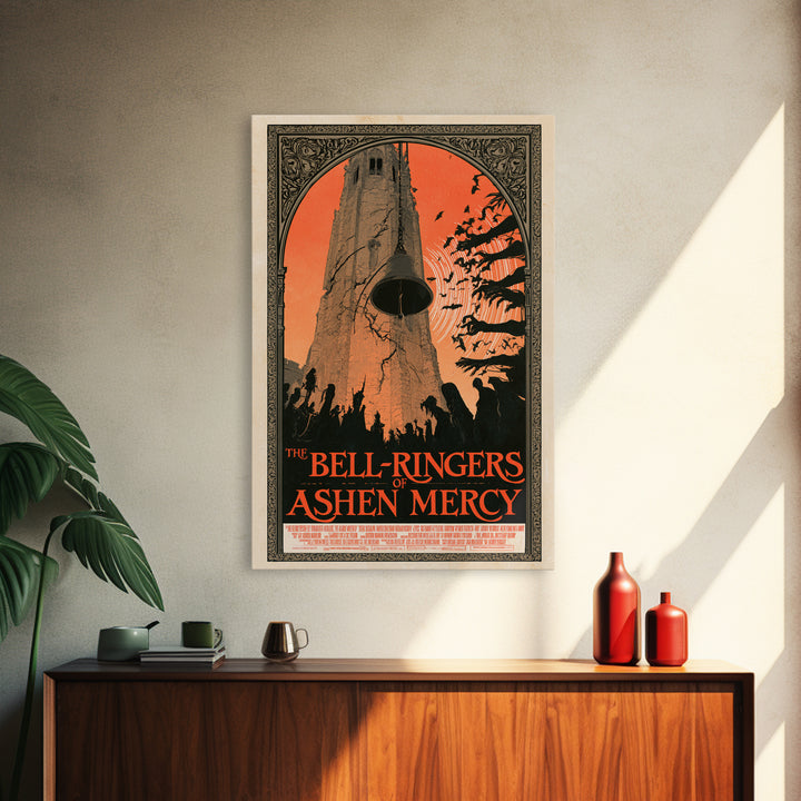 The Bell-Ringers Of Ashen Mercy, English Language Horror Movie Poster, Decadent Line Art, Cult Horror Poster, Canvas Print