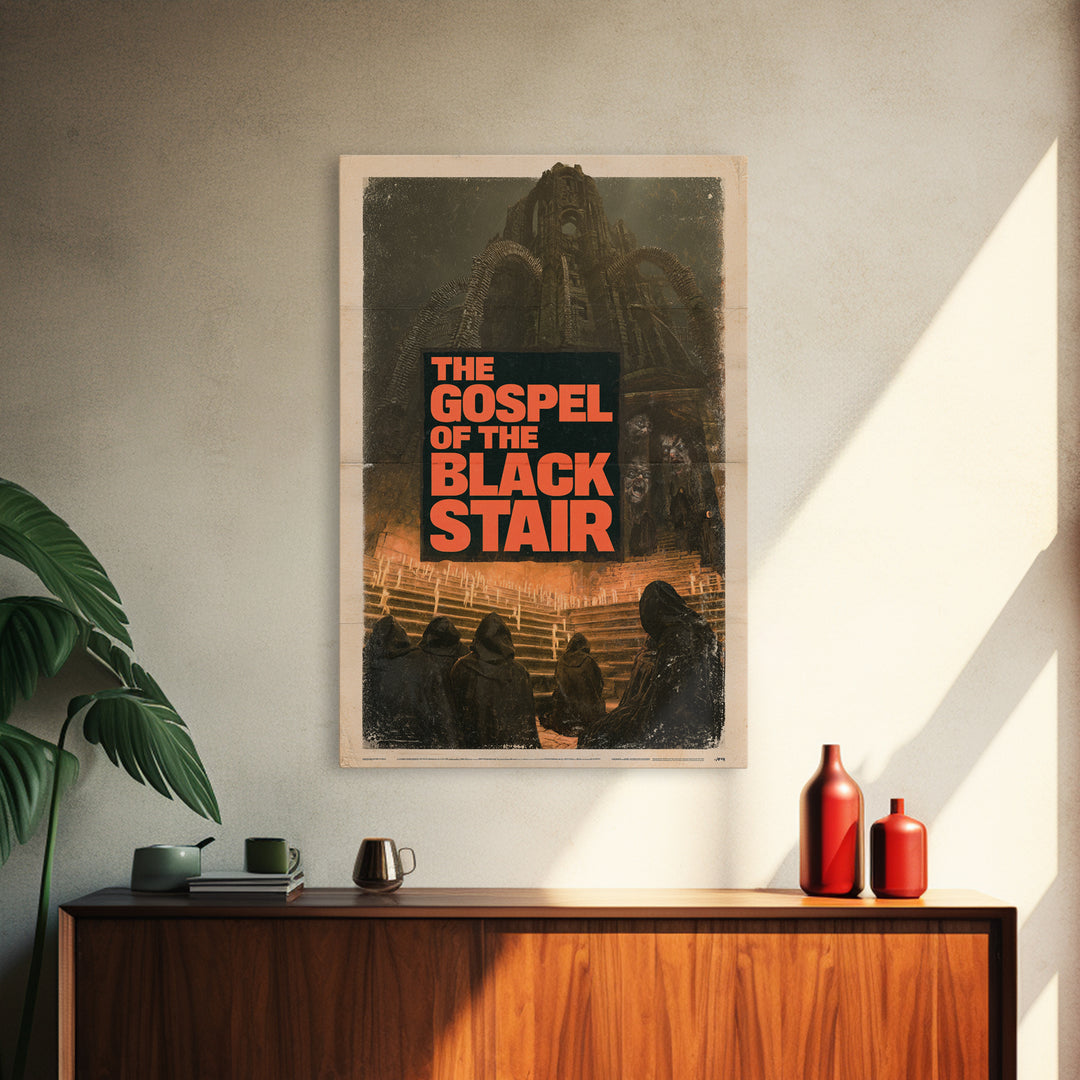 The Gospel Of The Black Stair, English Language Horror Movie Poster, 1970s Horror Art, Retro Horror Movie Art, Canvas Print