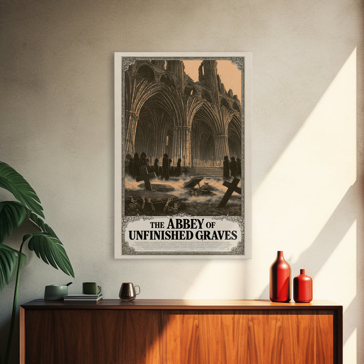 The Abbey Of Unfinished Graves, English Language Horror Movie Poster, Decadent Line Art, Gothic Cinema Wall Art, Halloween Decor