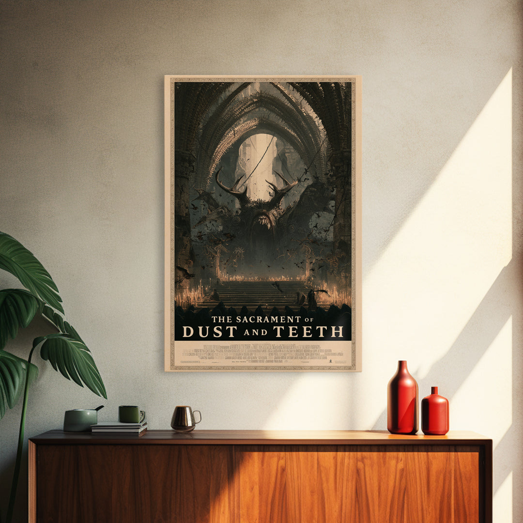 The Sacrament Of Dust And Teeth, English Language Horror Movie Poster, Architectural Etching Art, Retro Horror Movie Art
