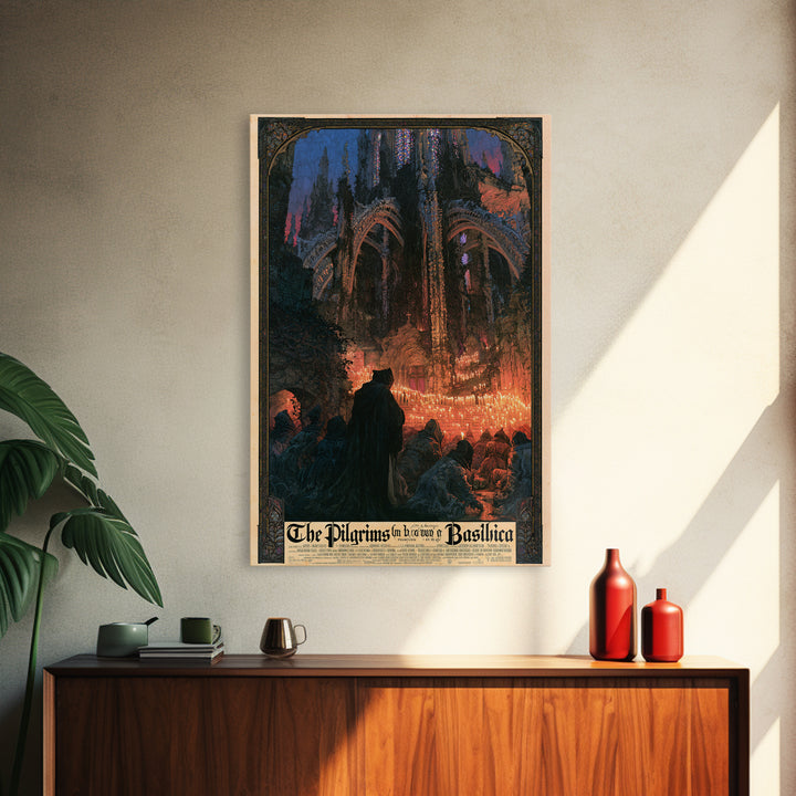 The Pilgrims Of The Drowned Basilica, English Language Horror Movie Poster, Stained Glass Gothic Art, Cult Horror Poster, Canvas Print