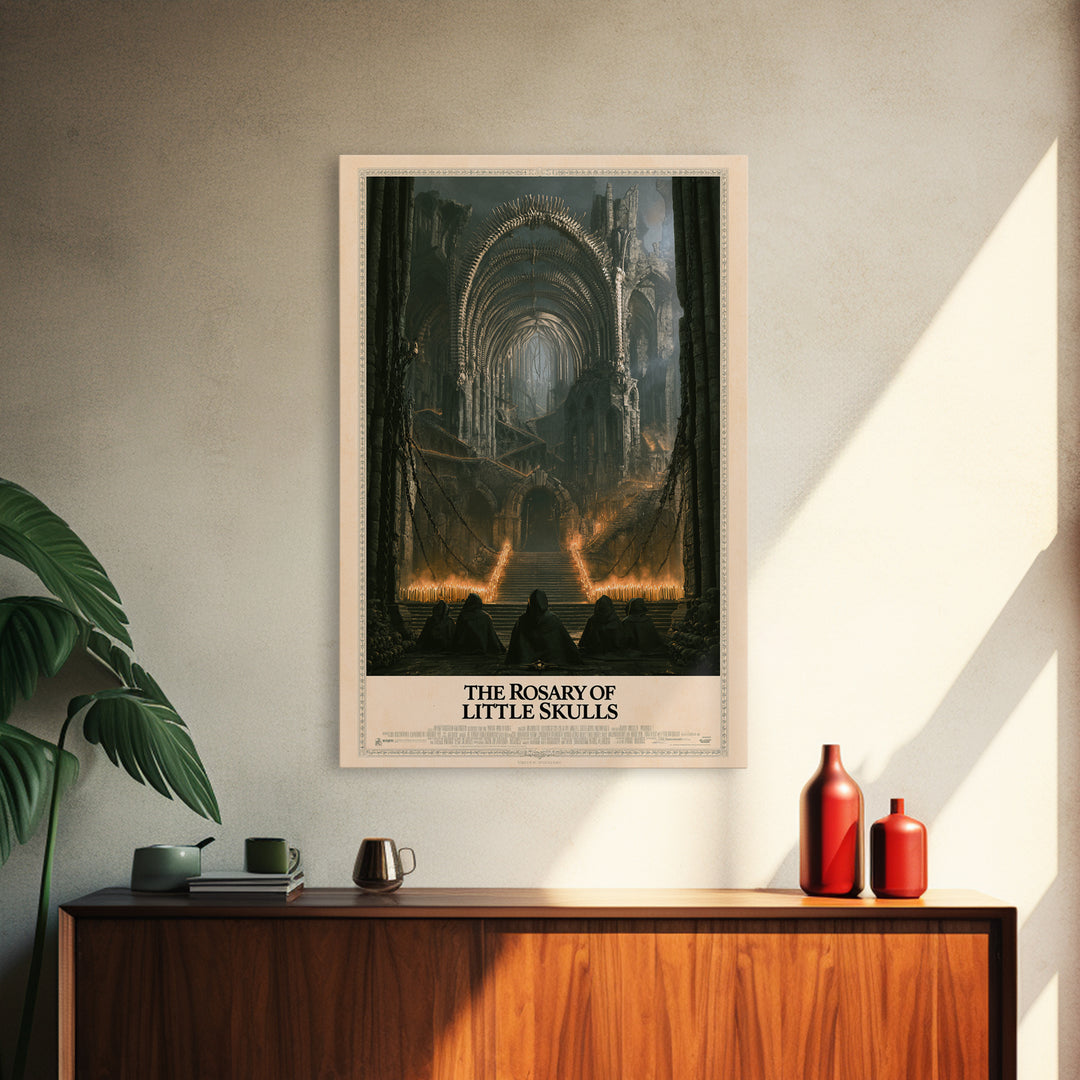 The Rosary Of Little Skulls, English Language Horror Movie Poster, Architectural Etching Art, Retro Horror Movie Art
