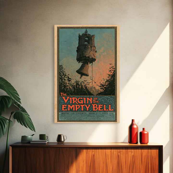 The Virgin Of The Empty Bell, English Language Horror Movie Poster, Stained Glass Gothic Art, Retro Horror Movie Art, Framed Canvas Print