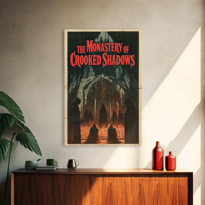 The Monastery Of Crooked Shadows, English Language Horror Movie Poster, 1960s Horror Art, Classic Monster Poster, Framed Canvas Print