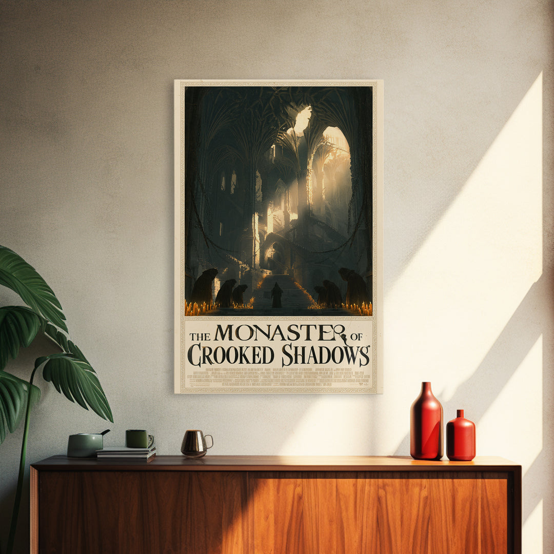 The Monastery Of Crooked Shadows, English Language Horror Movie Poster, Architectural Etching Art, Cult Horror Poster