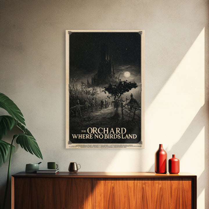 The Orchard Where No Birds Land, English Language Horror Movie Poster, Gothic Engraving Art, Cult Horror Poster, Canvas Print