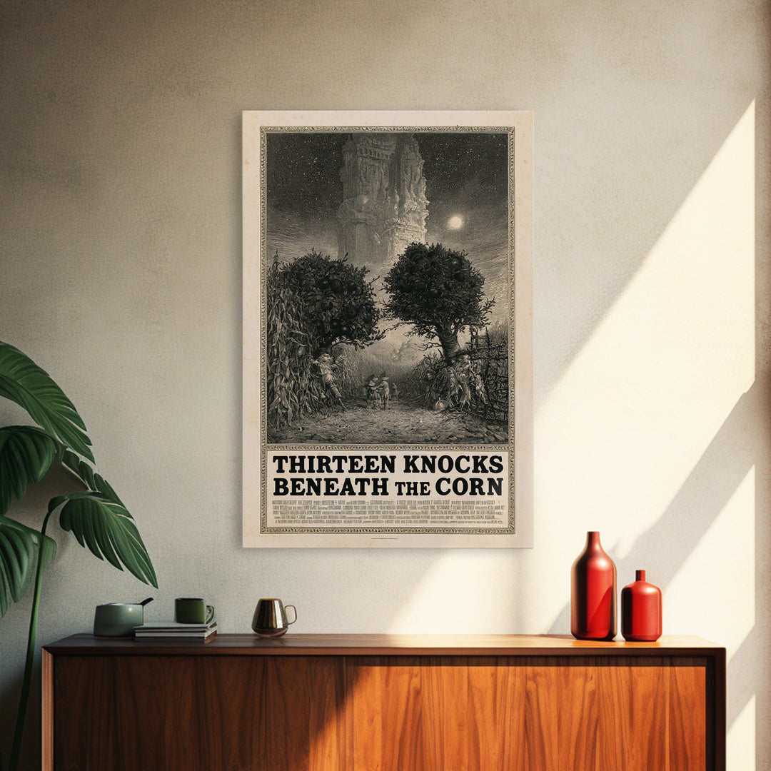 Thirteen Knocks Beneath The Corn, English Language Horror Movie Poster, Gothic Engraving Art, Cult Horror Poster, Canvas Print