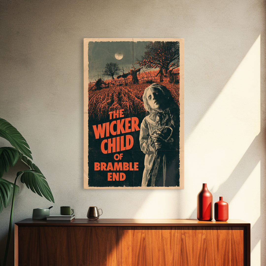 The Wicker Child Of Bramble End, English Language Horror Movie Poster, 1970s Horror Art, Gothic Cinema Wall Art, Framed Canvas Print