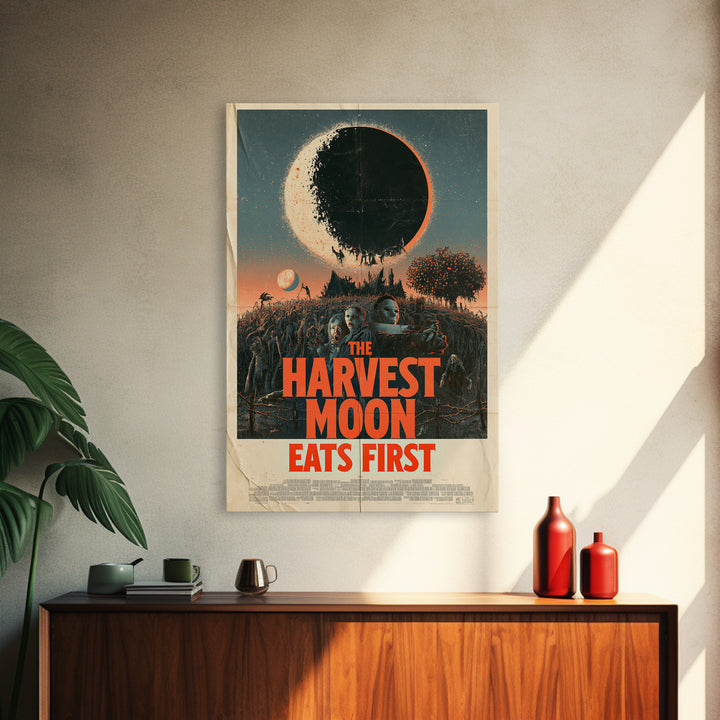 The Harvest Moon Eats First, English Language Horror Movie Poster, Giallo Horror Art, Gothic Cinema Wall Art, Canvas Print