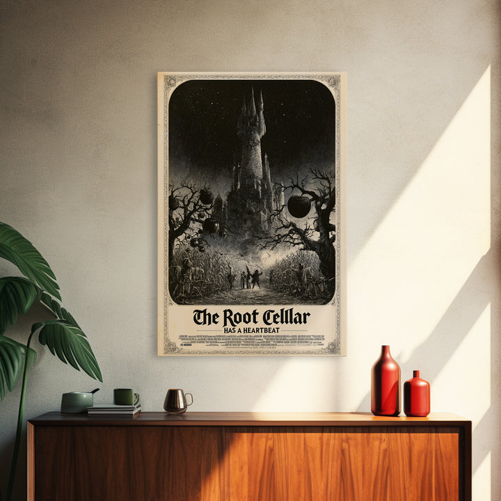 The Root Cellar Has A Heartbeat, English Language Horror Movie Poster, Gothic Engraving Art, Gothic Cinema Wall Art, Horror Wall Decor