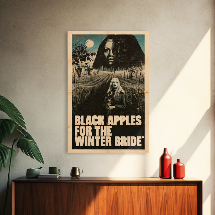 Black Apples For The Winter Bride, English Language Horror Movie Poster, 1970s Horror Art, Gothic Cinema Wall Art, Framed Canvas Print